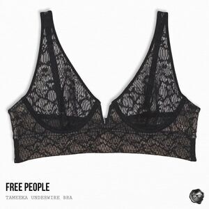 FREE PEOPLE TAMEEKA LONGLINE UNDERWIRE BRA IN BLACK SIZE SMALL LACE